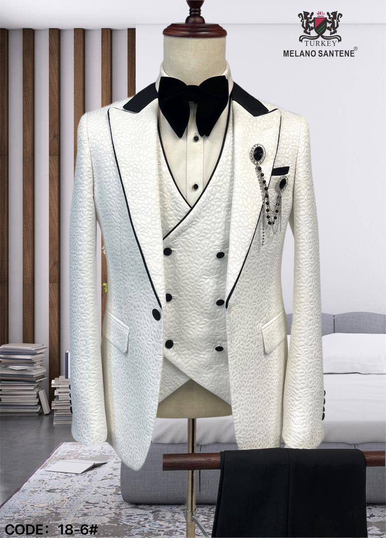 Offwhite floral 3-piece wedding MELANO-SANTENE suit